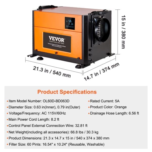 VEVOR 125 Pints Commercial Dehumidifier - Image 7