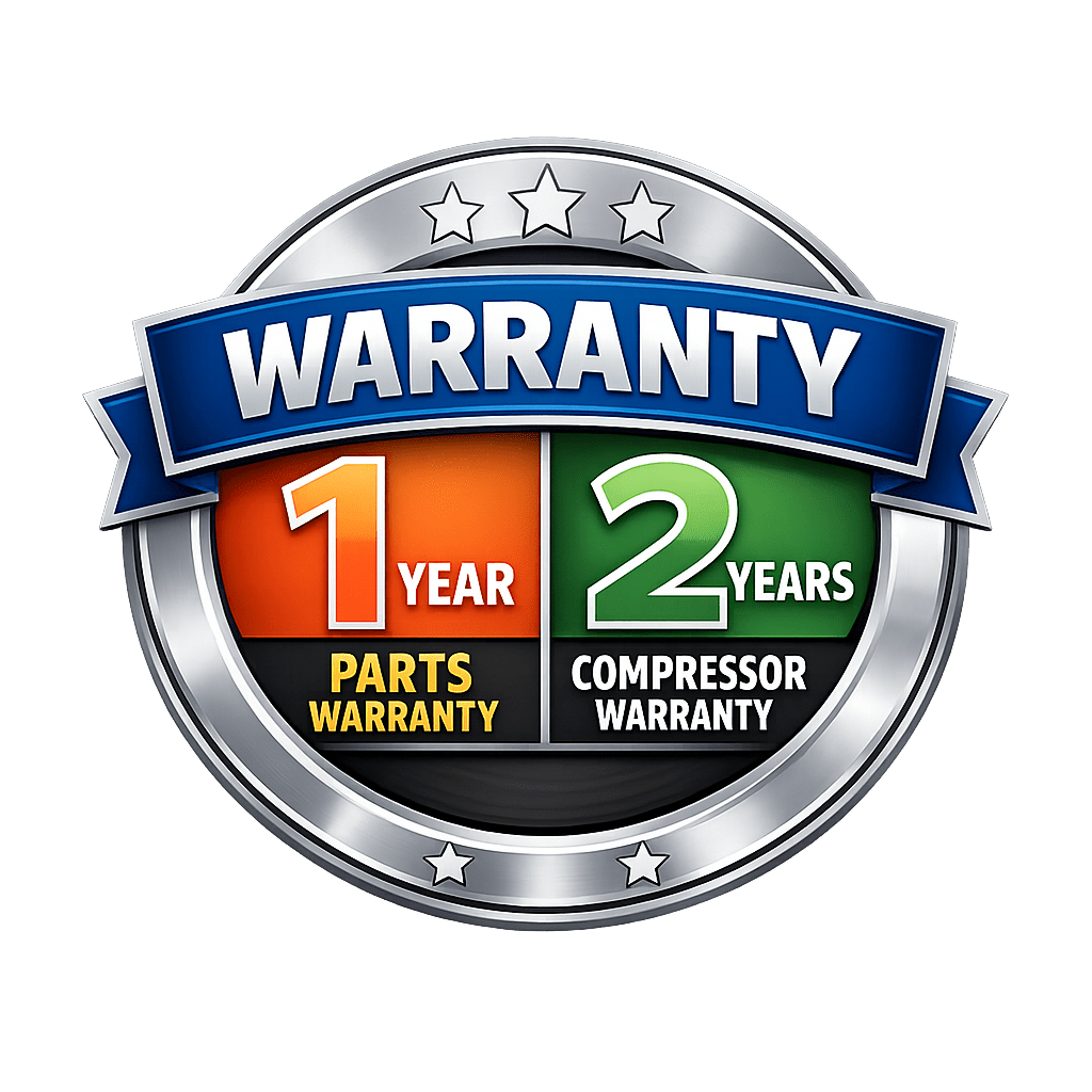 2 Year compressor 1 year parts warranty