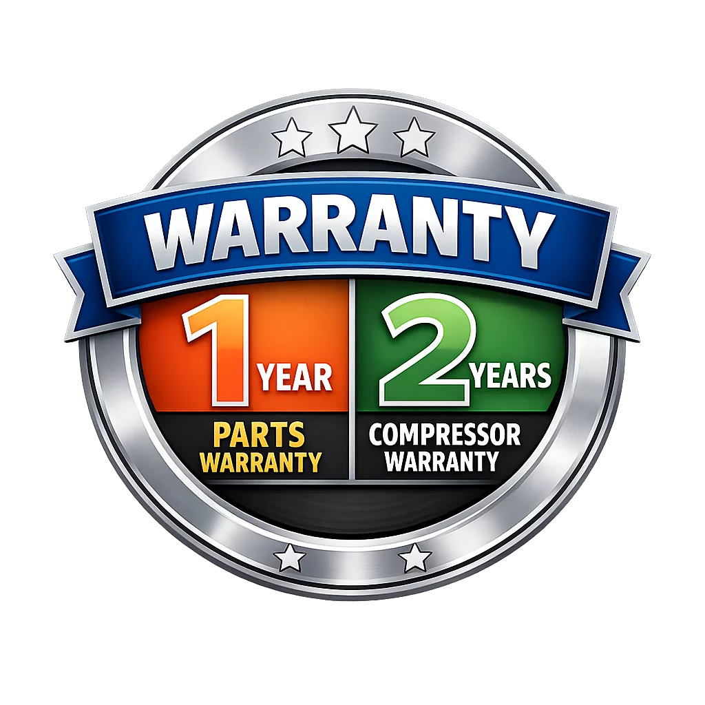 2 Year compressor 1 year parts warranty